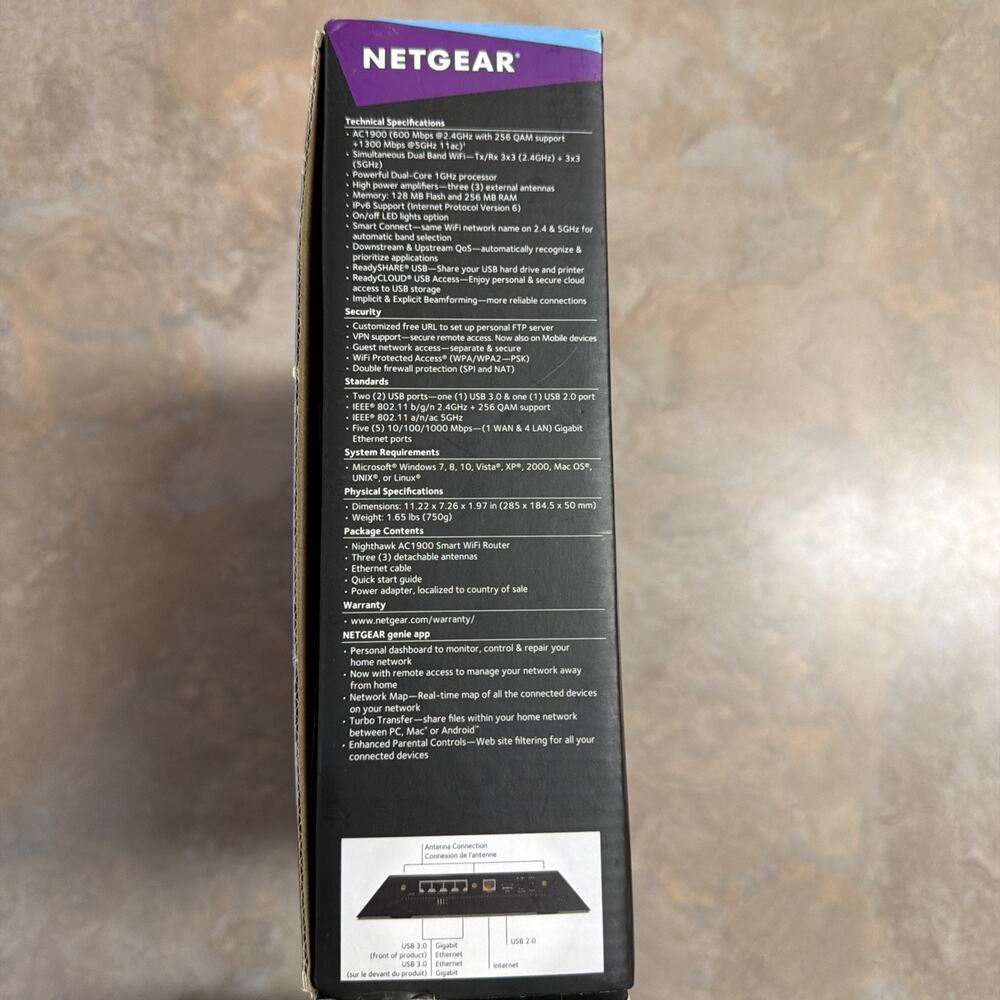 NETGEAR Nighthawk AC1900 R7000 Dual-Band WiFi Router 1900Mbps 4-Port - Picture 4 of 8
